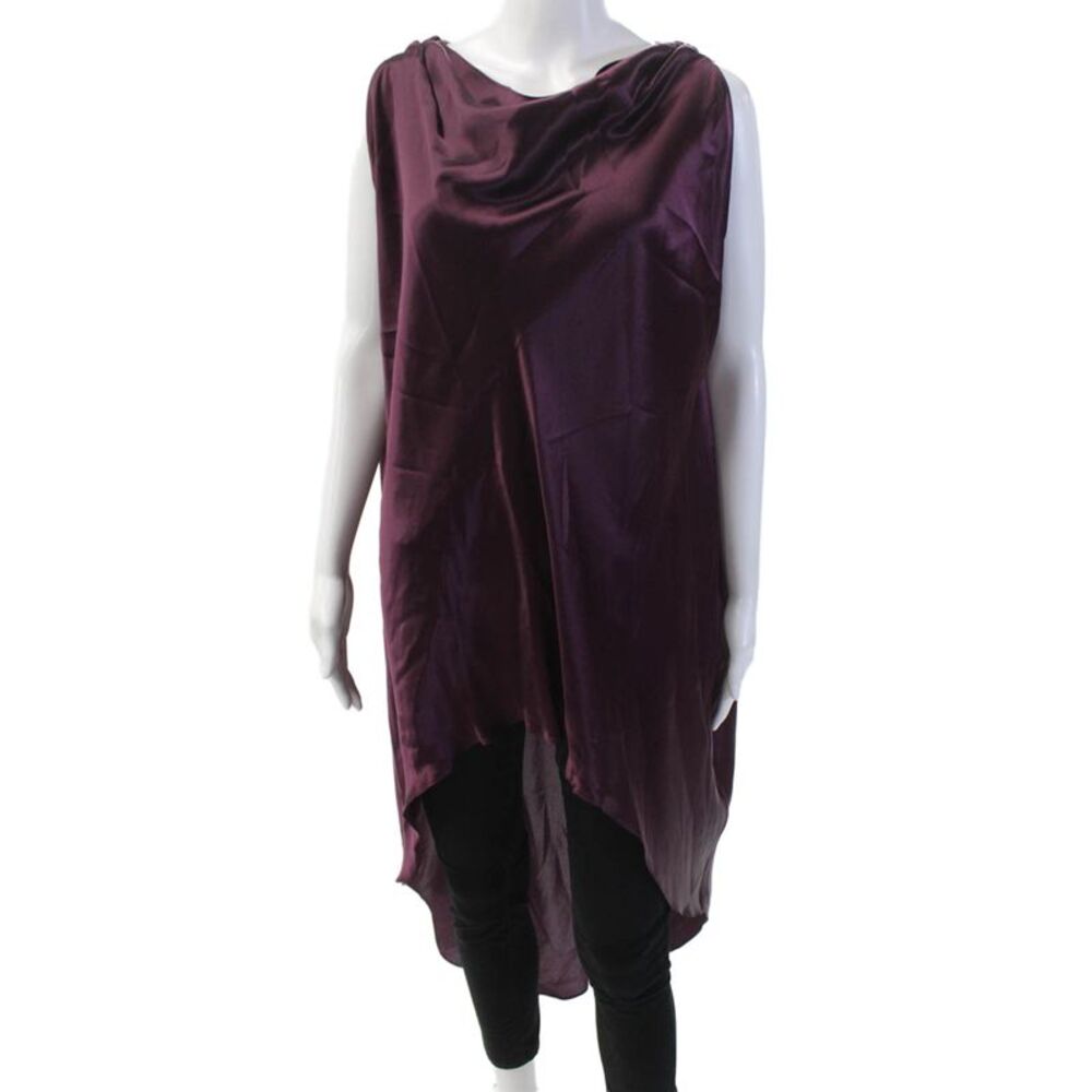 Kes Womens Satin Round Neck Sleeveless Short Circle Blouse Top Purple Size XS/S